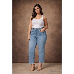 Universal Standard Seine High Rise Straight Leg Light Wash Jeans Plus Size 24
